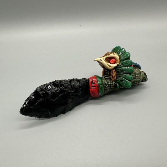 Aztec Style Ceremonial Sacrificial Tecpatl Obsidian Blade Knife Dagger 6.5” - Picture 1 of 11
